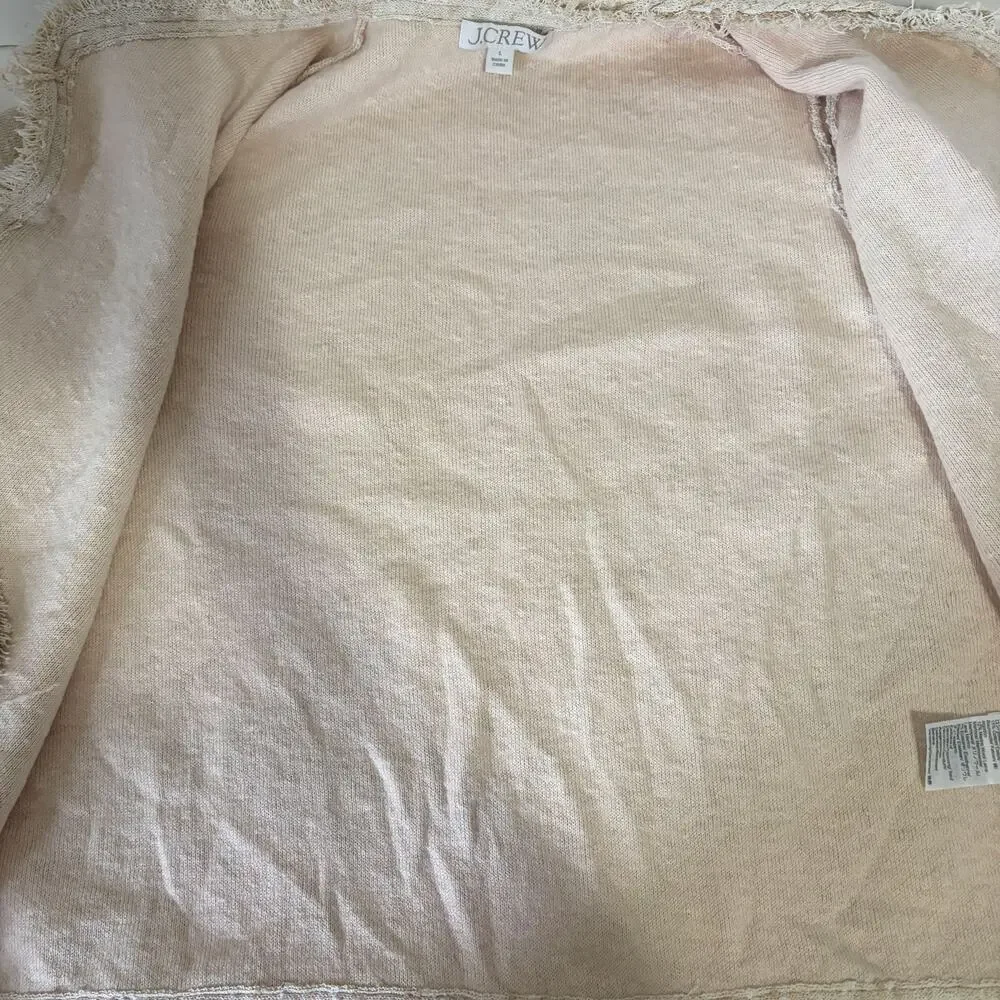 J.CREW Marled Fringe Trim Sweater Lady Cropped Jacket Size L